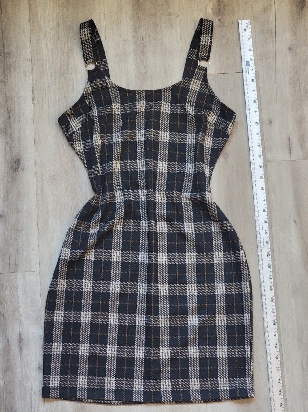 Ardene Black & Beige Plaid Square-Neck Bodycon Dress